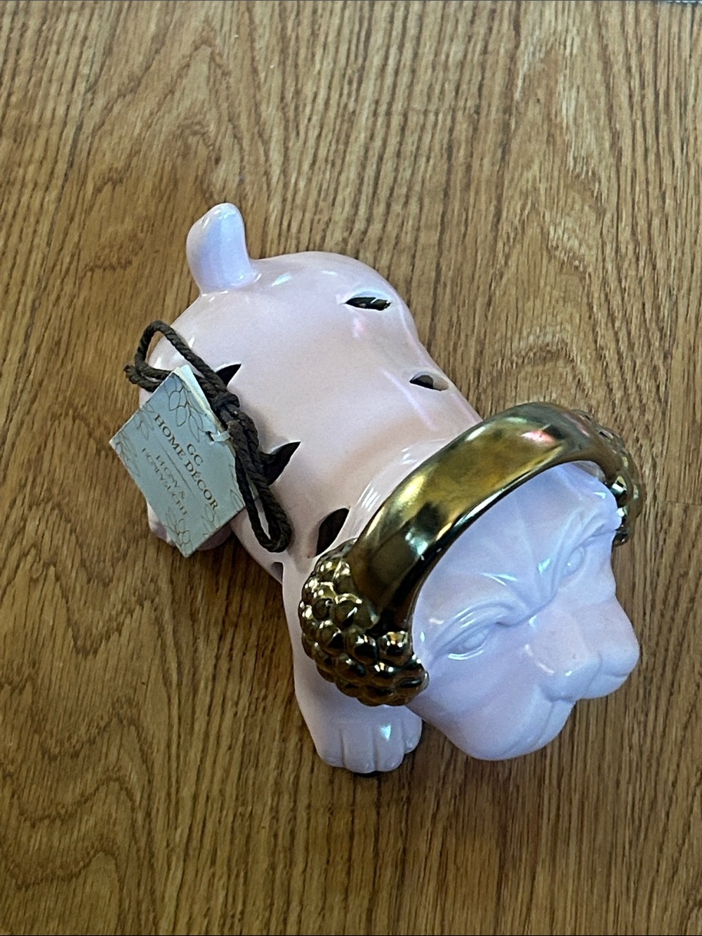 Home Decor fragrance,Pink Ceramic Bulldog Figurine with Gold Accent